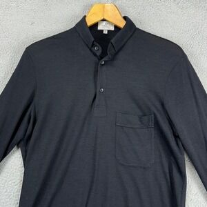 Desta Wool Blend Polo Shirt Mens 16 US Medium Black Long Sleeve Rugby Italy Made